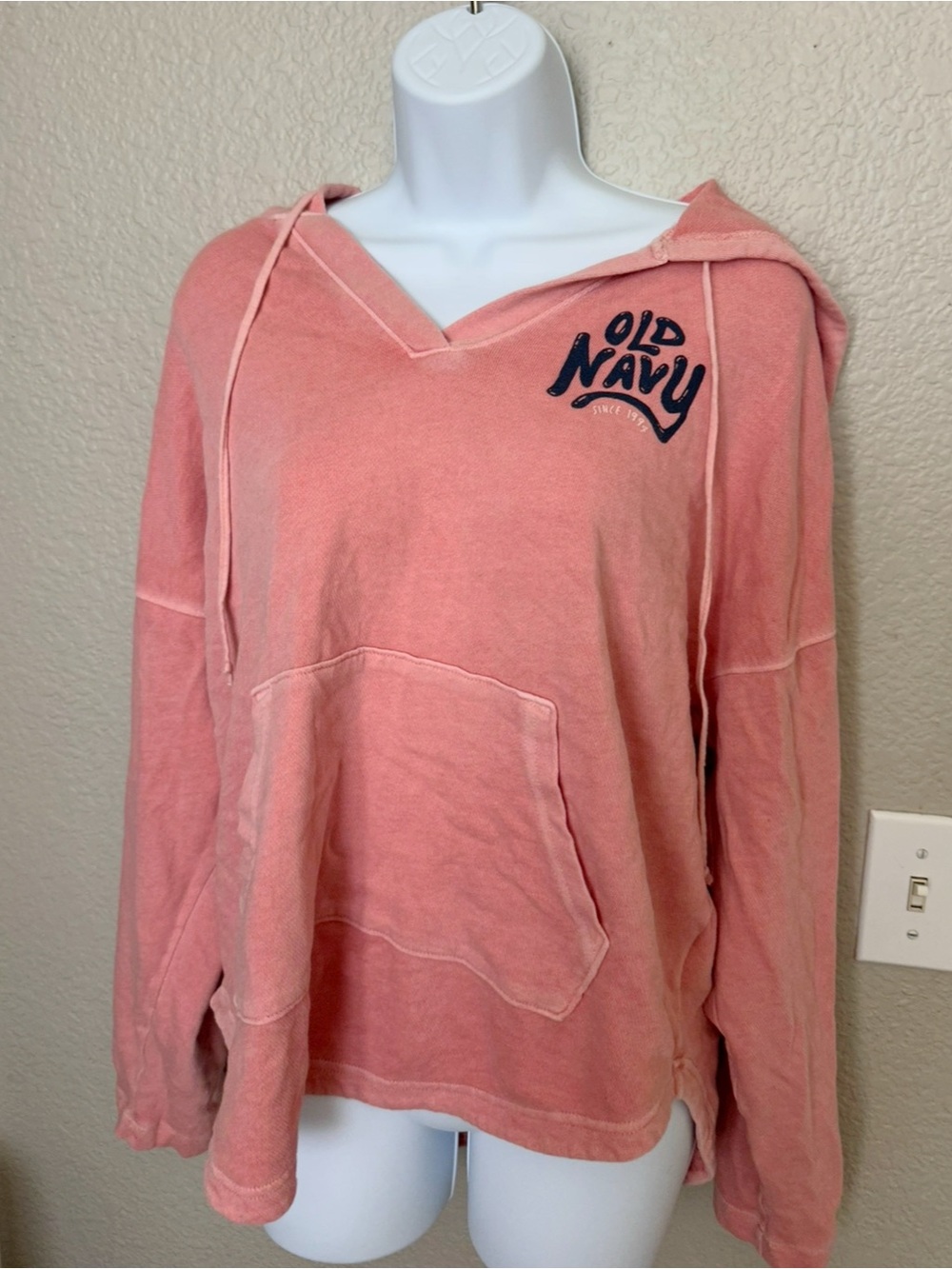 Old Navy Coral Pink V-Neck Hoodie Sweater